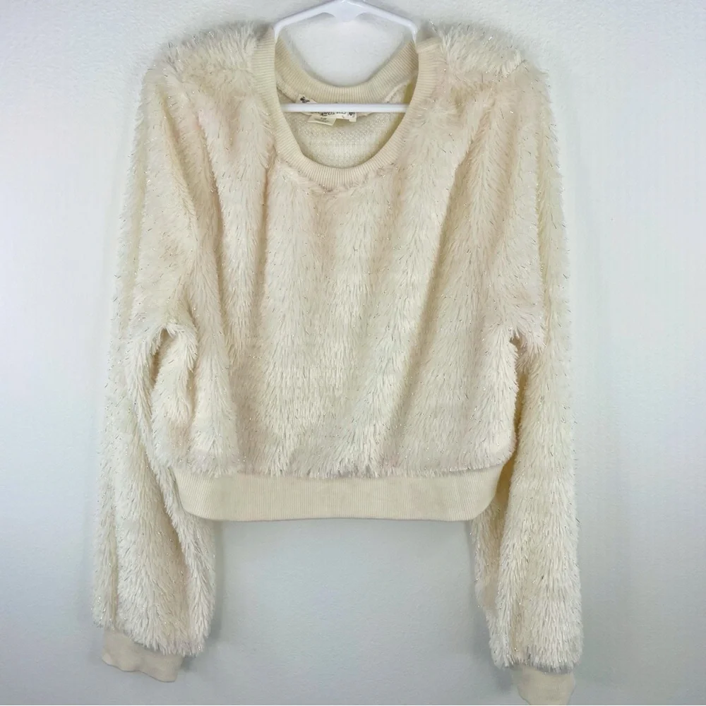 KNITWORKS Girls Kids Cream Glittery Furry Cropped Sweater soo Chic Size 12 - Picture 2 of 3